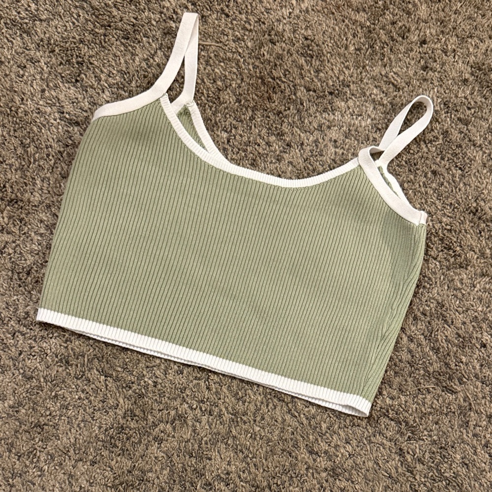 Sage Green Ribbed sweater Crop Top